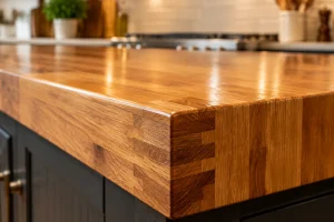 Kitchen countertop with wood veneerرویه کانتر آشپزخانه با ورق چوبی